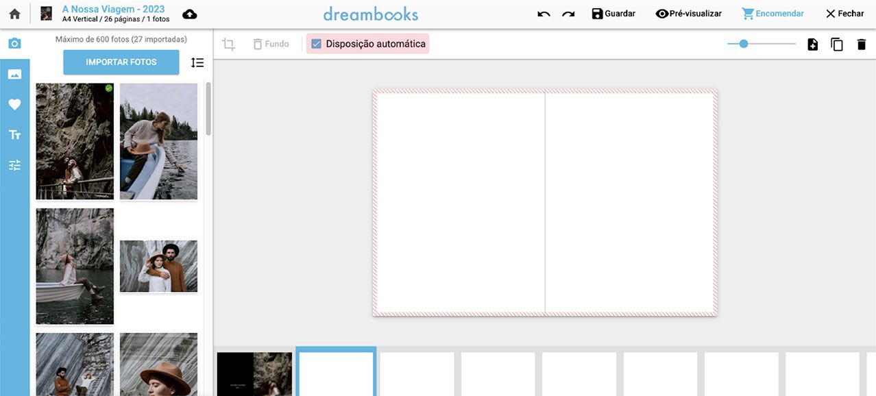 disposição automática das fotos no foto livro dreambooks